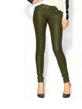 Coated Skinny Jeans in Olive Green